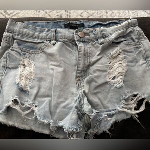 Forever 21 Light Blue Distressed Jean Shorts